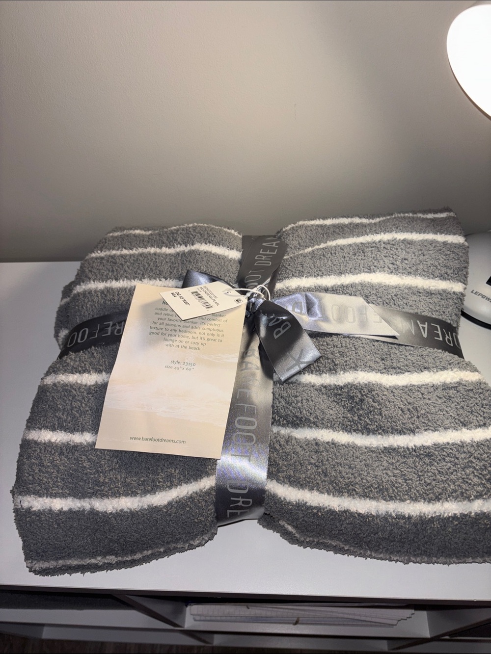 Barefoot Dreams Gray and White Striped Plush Throw